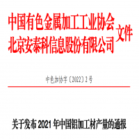 關于發布2021年中國鋁加工材産量的通報